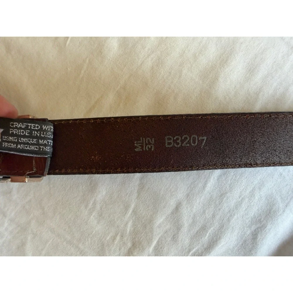 Brighton Brown Crocodile Embossed Leather Western Belt Silver Braided Buckle 32